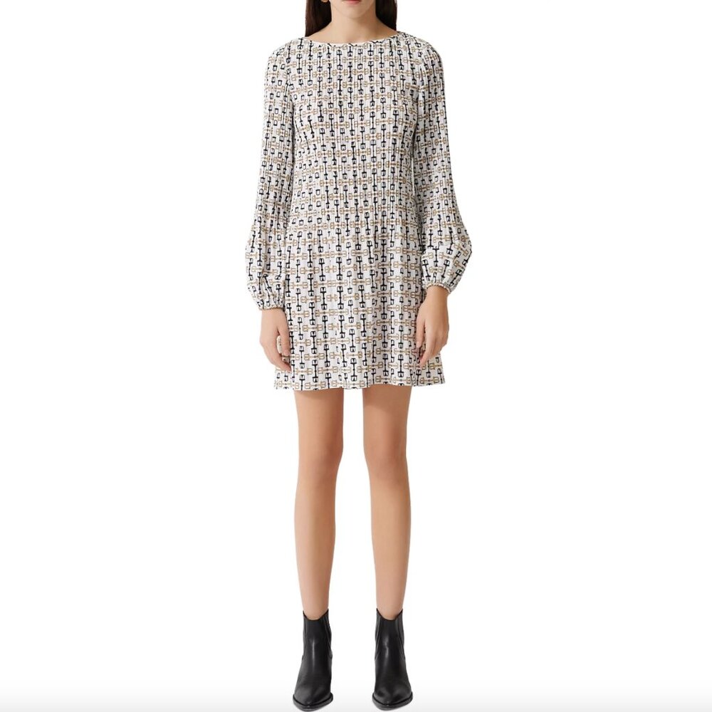 NWT Maje Rockina Pleated shift dress horse bit printed